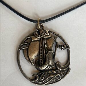Antique silver colored pirate ship Pendant Necklace